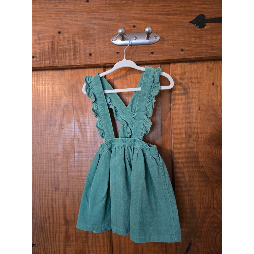 BABY BODEN Kids Sage Green Corduroy Ruffle Pinafore Overall Skirt 18-24M